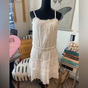 Women’s Theory White Tiered Sundress Spaghetti Strap Boho Peasant Vacation Flowy